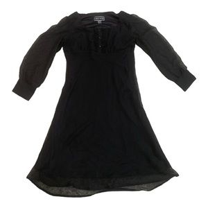 A Wild Thyme 90s Black Midi Dress With Ruffle & Sheer Fabric, Size 14